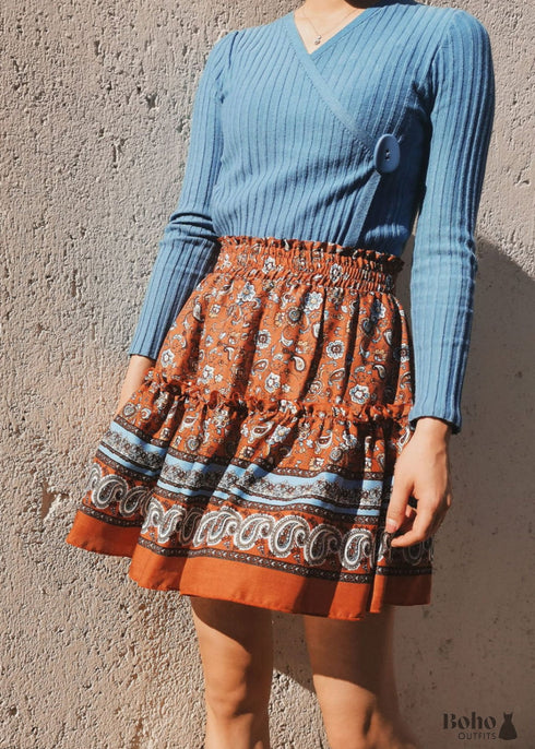Boho Skirts in Mini Skirt, Yellow Tiger For Women